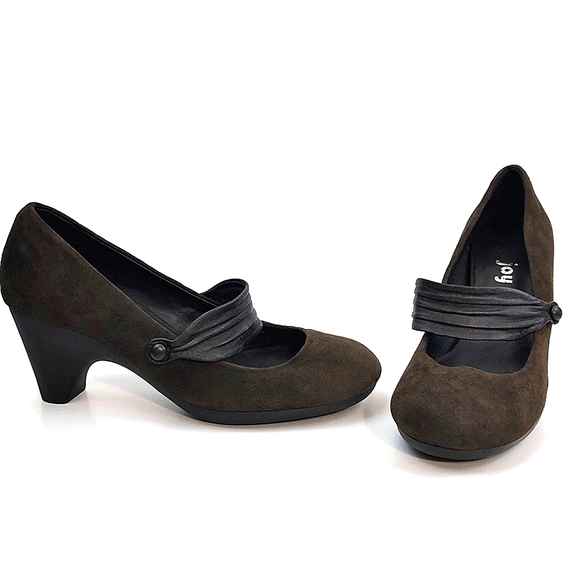 Anthropologie Joy Chen Brown Suede and Leather Mary Jane Pumps - Picture 1 of 6